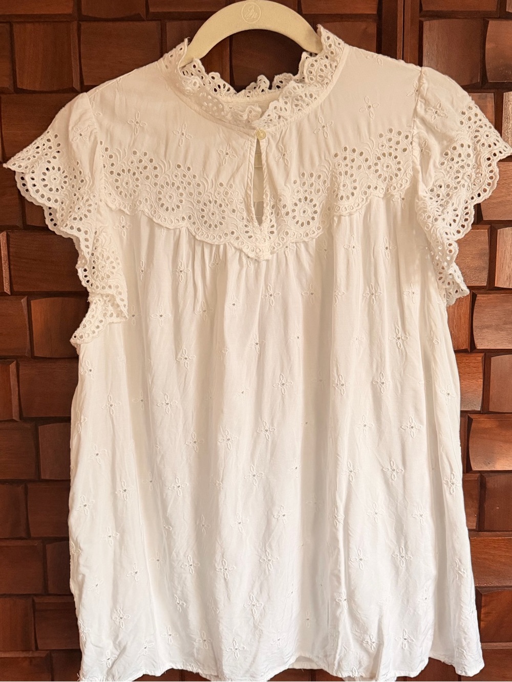 LOFT White Eyelet Lace Yoke Tunic